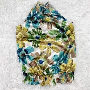 IZ sleeveless mock neck floral top elastic waist and neck line